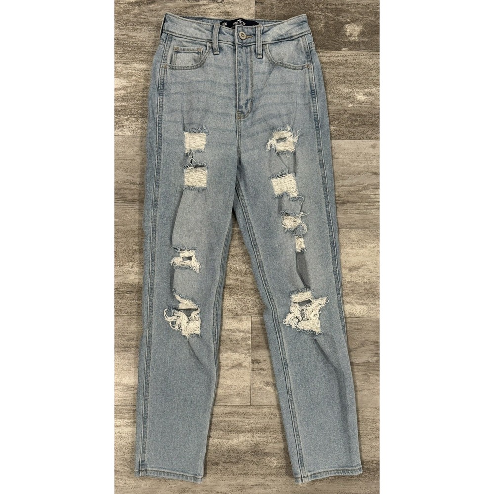 Hollister Womens Juniors Jeans Size 00R 23x26 High Rise Distressed Light Wash